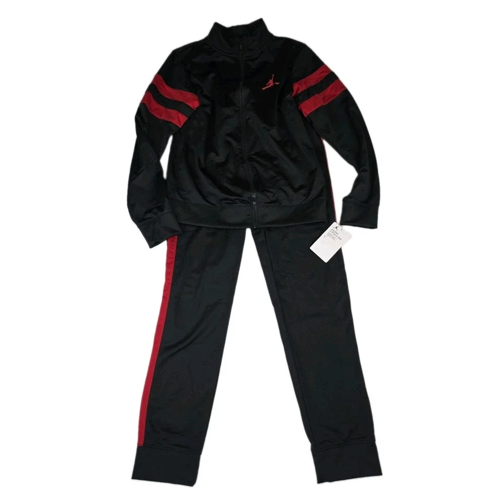 Nike Air Jordan Boys 2-Piece Tracksuit Jacket Pants Set Black Red Jumpman Large